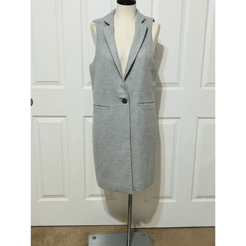 White House Black Market Long‎ Light Gray Tweed Vest  1 Button Women's Size 10